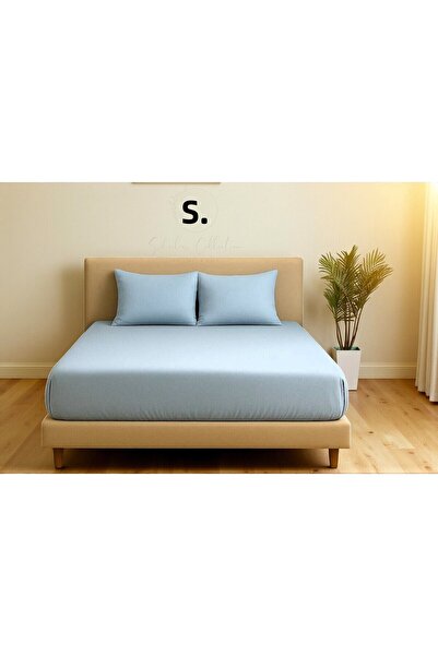 shules collection Blue Double Sheet+Pillow Set 100% Cotton