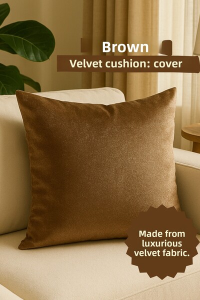 KAMİZ Velvet Throw Pillow Cover Brown Made from Imported Velvet 43 X 43