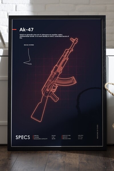 Duvarda Poster CS:GO AK-47 cu ramă din lemn negru, pictură decorativă de pere...