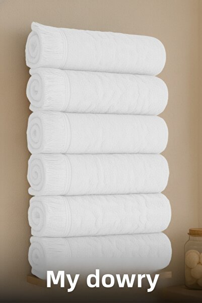 Çeyizim 100% قطن 6 قطع 30x50 منشفة يد مزينة بالشراشيب |   منشفة المطبخ |   منشفة تجفيف - بيضاء