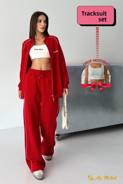 AYMELEK Women's Tracksuit Set 3 Thread Ş Fleece-Lined Winter (with Crop Gift) Bottom-Top Set