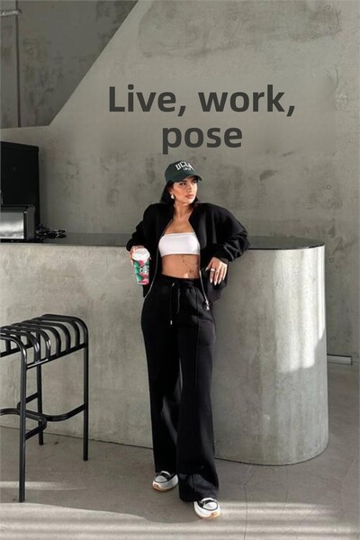 Dipmoda Set de trening pentru femei cu buzunare 3 fire cu căptușeală din flee...