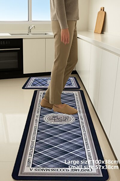 Destpak 2 Pcs Patterned Water Absorbent Kitchen Mat Set - Extra Thick - Magic Bath Mat - Non-Slip Base