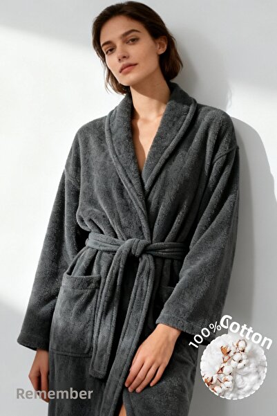 Anılsan 100% Cotton Anthracite Bathrobe - Şalyaka Hotel Bathrobe, Ideal for Spa, Suitable for Daily Use