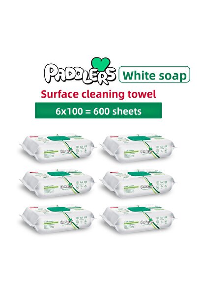 Paddlers إيزي كلين - منشفة تنظيف الأسطح المضاف إليها الصابون الأبيض 6 × 100 (600 ورقة)