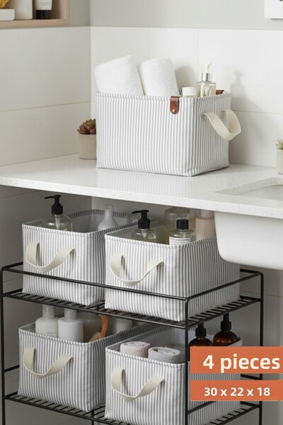 PH Prendi Home صندوق تخزين ألعاب متعدد الأغراض مكون من 4 قطع باللون الرمادي، منظم سلة تخزين الألعاب داخل الخزانة، مقاس 18x22x30