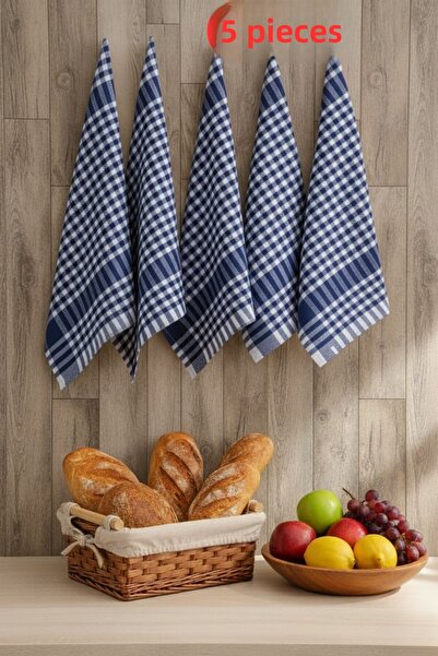 Mislina Home مناديل تقديم ألمانية مكونة من 5 قطع من القماش القطني الأزرق - من...