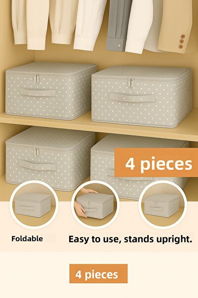 Ekici home textile 4-Piece Patterned - Supported Storage Bag Large Size – Foldable Storage and Organization Box with Zipper