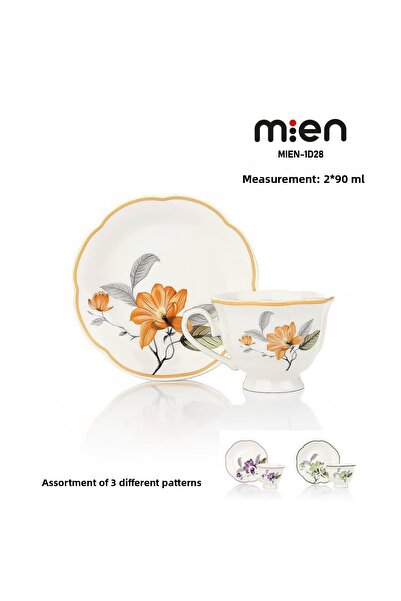 MİEN 2-Piece Porcelain Coffee Cup Set – 90 ml (3 Different Color Options)