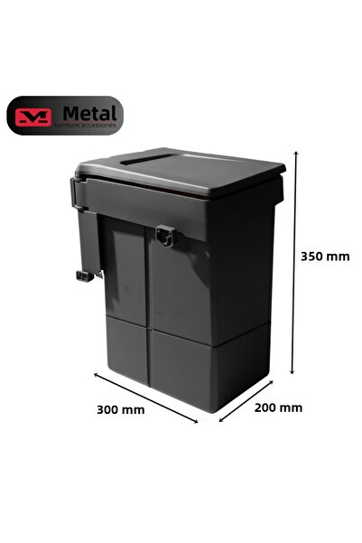 METALİ Garbage Bin Mounted on the Door Anthracite 20 Liters, Cabinet Door Minimum Size 45 Cm.
