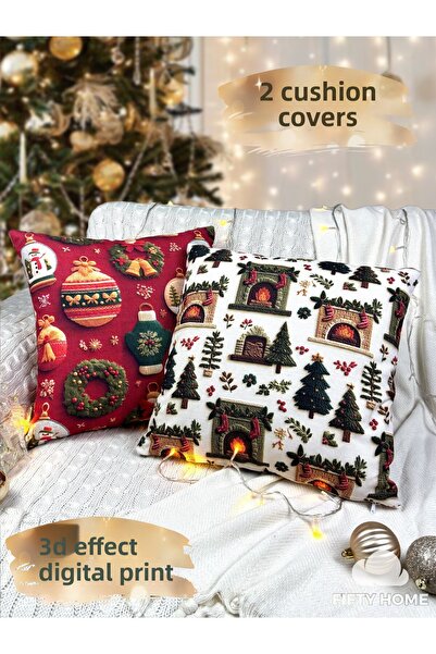 Fifty Home 2 Pieces Cushion Cover 43X43 cm Digital Printing New Year's Eve New Year Christmas Concept New Year Christmas