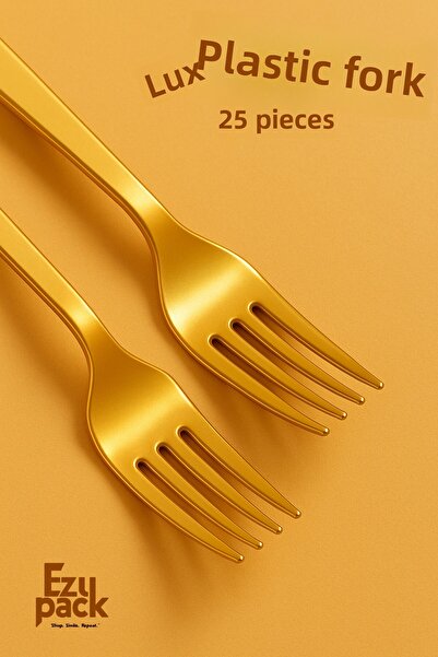 Ezupack 25-Piece Luxury Hard Plastic Gold Forks Party Birthday Presentation I...