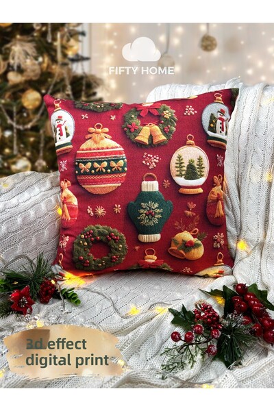 Fifty Home 2 Pieces Cushion Cover 43X43 cm Digital Printing New Year's Eve New Year Christmas Concept New Year Christmas
