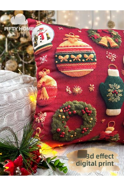 Fifty Home 2 Pieces Cushion Cover 43X43 cm Digital Printing New Year's Eve New Year Christmas Concept New Year Christmas