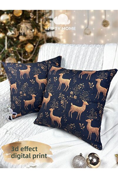Fifty Home 2 Pieces Cushion Cover 43X43 cm Digital Printing New Year's Eve New Year Christmas Concept New Year Christmas
