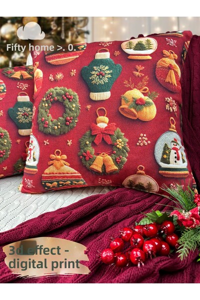 Fifty Home 2 Pieces Cushion Cover 43X43 cm Digital Printing New Year's Eve New Year Christmas Concept New Year Christmas