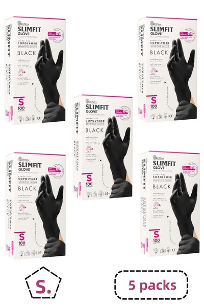 Reflex قفازات سليمفيت كوبوليمر سوداء خالية من البودرة مقاس S 5 علب