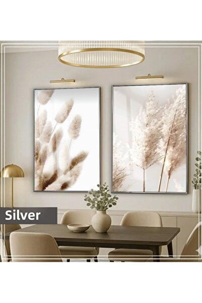 Harikabirev HARİKABİREV | MOLECULARE |   COMBINAT DE IARBA PAMPAS CREMĂ | TABLO DE STICLA CU CADRU 2 PIESE VERTICAL