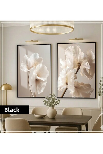 Harikabirev HARİKABİREV | MOLECULARE |   COMBINAT DE FLORI DE CULOARE CREMĂ | TABLO DE STICLA CU CADRU 2 PIESE VERTICAL