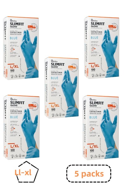 Reflex Slimfit Copolymer Blue Powder-Free Gloves Size L 5 Boxes