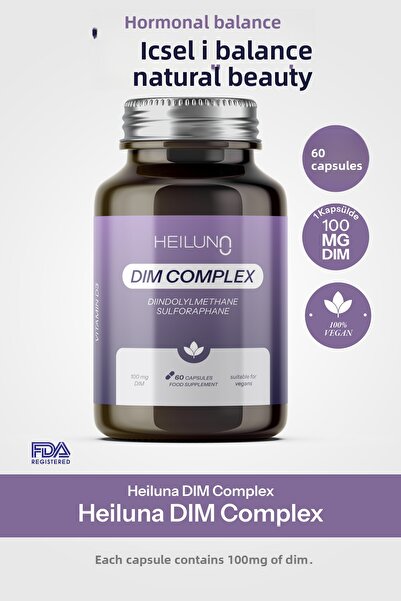 Heiluna Dim Complex 60 Capsules – Hormone and Estrogen Balance with Dim 100 Mg, D3, Soy & Red Clover Extract
