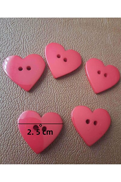 İMREN AKSESUAR زر بوليستر منقوش على شكل قلب أحمر - 2.5 سم، عبوة واحدة 6 قطع