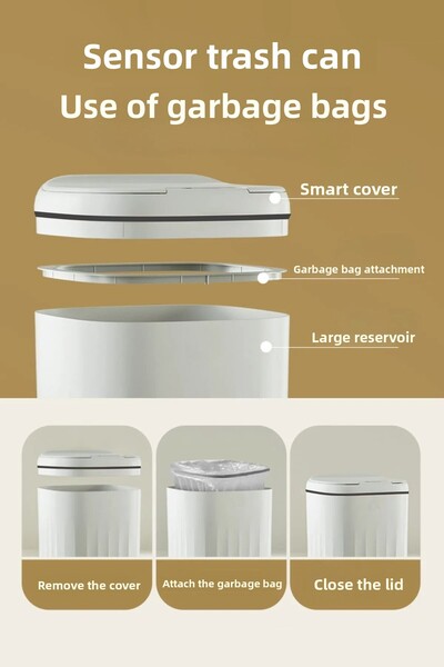 Eco Lounge Coș de gunoi inteligent, dimensiune mare, 20 litri, cu lumină UV și senzor, detectează mișcarea, silențios