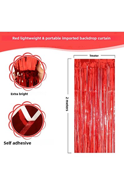 ZERO LAND Mtxdpn Red Color Extra Metallic Shiny Fringed Backdrop Curtain Imported a Quality (172203) 1X2 Meter