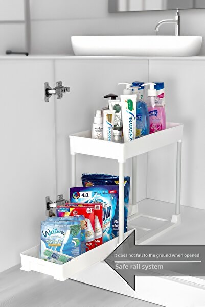 ASlife Home Two-Tier Sliding Bathroom Organizer Bathroom Shelf Unit Inside Cabinet Organizer