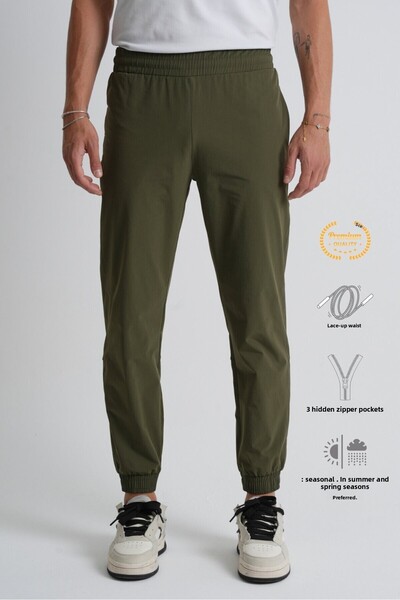 Shooter Sportswear Khaki Elasticated Leg, Lace-Up Waist, Zippered Pockets, Standard Fit Men's Sweatpants