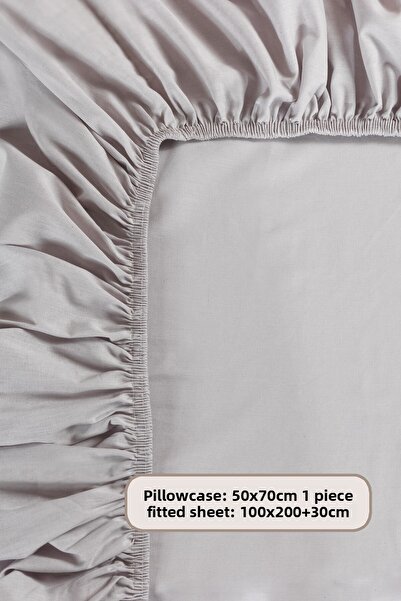Elart Fitted Sheet Set Single Size 100% Cotton Ranforce (100X200 cm) Gray