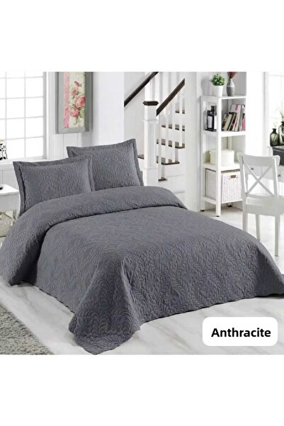 YÜNTEKS Örtüm Ivy Sarmaşık Single Solid Color Bedspread Set Anthracite