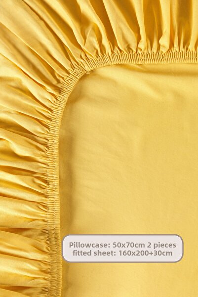 Elart Fitted Sheet Set Double Size 100% Cotton Ranforce (160X200 cm) Yellow
