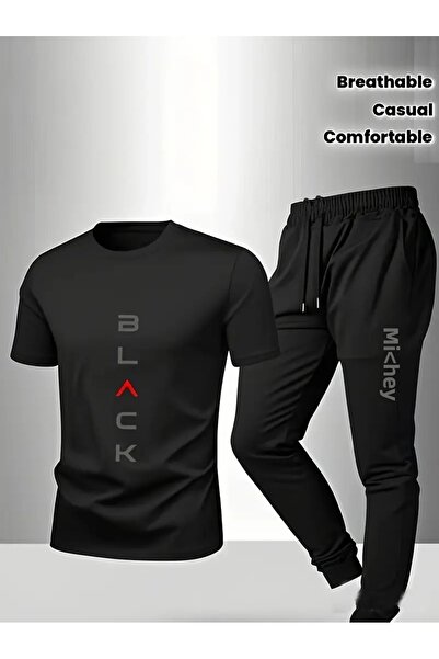 CLASİVA Modern Oversized Black Printed Sports Special Design Tracksuit Set