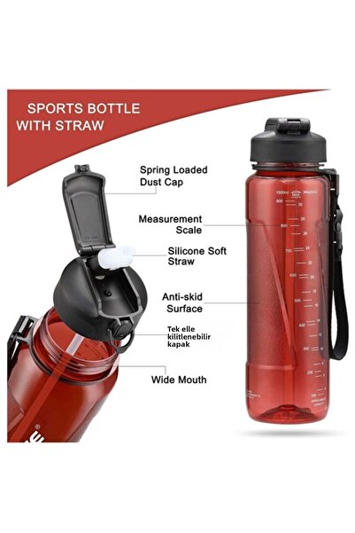 Uzspace 1000 Ml. Red Tritan Flask - 6057 Model