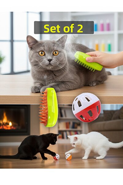 rianka مجموعة من قطعتين من مشط القطط المريح لجمع الشعر بالبخار، كرة لعب القطط...