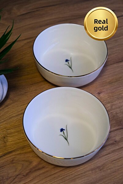 tabakevi Tabak Evi Porcelain Natura Iris Gold Gilded Bowl 13,50X4Cm 460Cc 2 Pcs