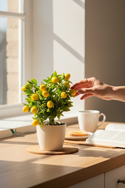 YAPAY ÇİÇEKÇİNİZ Artificial Lemon Tree in White Pot