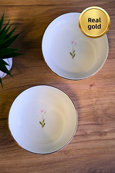 tabakevi Tabak Evi Porcelain Natura Broadcloth Gold Gilded Bowl 13,50X4Cm 460Cc 2 Pcs