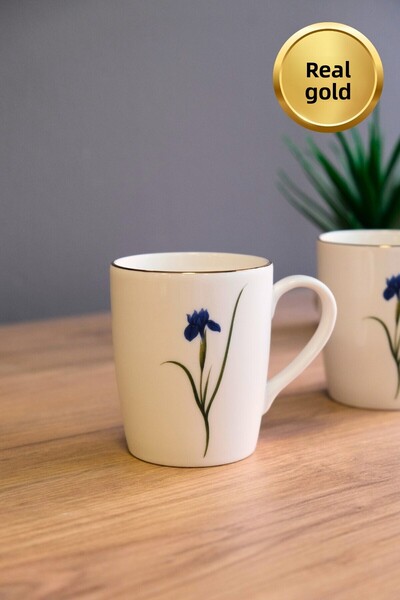 tabakevi Tabak Evi Porcelain Natura Iris Mug with Handle 9cm 220ml 2 Pcs