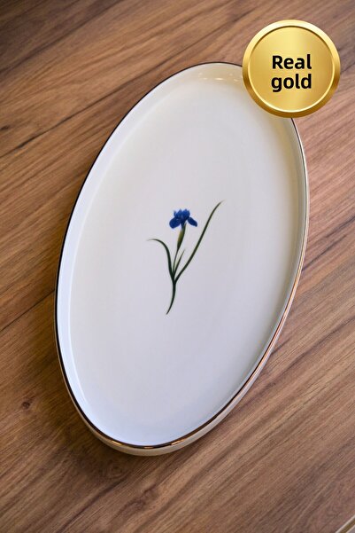 tabakevi Tabak Evi Porcelain Natura Iris Gold Gilded Oval Boat 32.50X17X2.50Cm Single