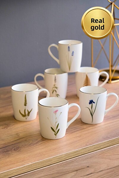 tabakevi Tabak Evi Porcelain Natura Mixed Handle Mug 9cm 220ml Set of 6