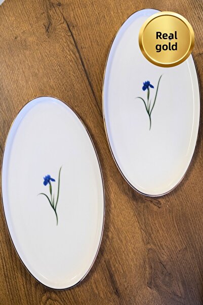 tabakevi Plate House Porcelain Natura Iris Gold Gilded Oval Boat 32.50X17X2.50Cm 2 Pcs