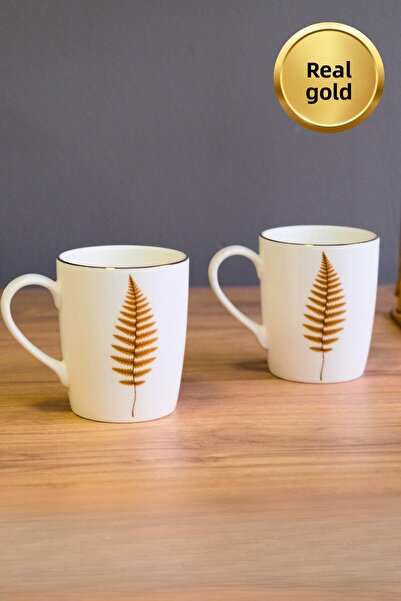 tabakevi Tabak Evi Porcelain Natura Fern Mug with Handle 9cm 220ml 2 Pcs