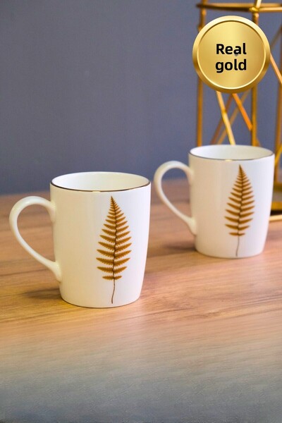 tabakevi Tabak Evi Porcelain Natura Fern Mug with Handle 9cm 220ml 2 Pcs