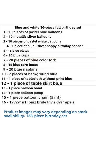 ZENVİVA Blue and White 16-Person Full Birthday Set