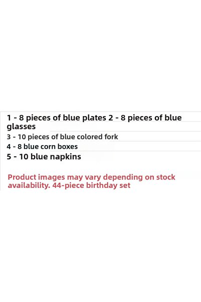 ZENVİVA 8 Blue Plates, 8 Blue Cups, 8 Blue Corn Boxes, 10 Forks, 10 Napkins