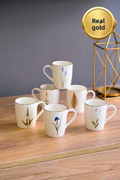 tabakevi Tabak Evi Porcelain Natura Mixed Handle Mug 9cm 220ml Set of 6