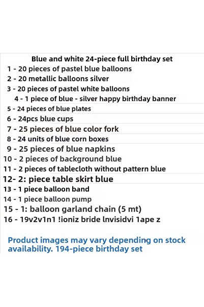 ZENVİVA Blue and White 24-Person Full Birthday Set