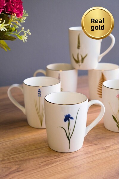 tabakevi Tabak Evi Porcelain Natura Mixed Handle Mug 9cm 220ml Set of 6